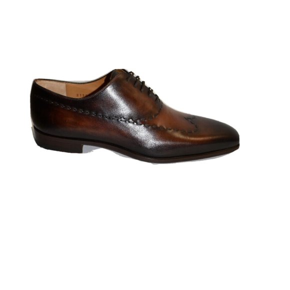 Magnanni Trey Square Toe Wingtip Oxford Brown Leather Size 40 21890 - Picture 2 of 10